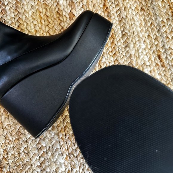 NEW Black Stretchy Platform Wedge Heel Sock Fitted Ankle Boot Booties Pull-On - Picture 5 of 5
